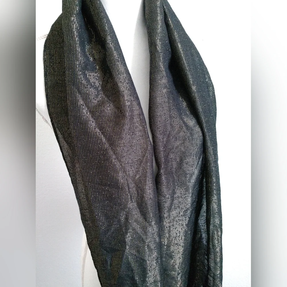 Fashion Infinity Scarf Black with Gold Lame Metallic Shimmer by Berytos
